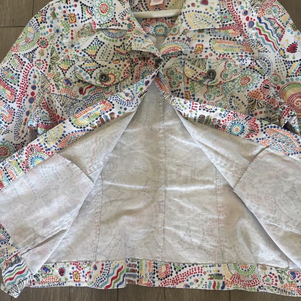 Ruby Rd Jacket Blazer Multi Color Abstract Denim White Size 14 - Picture 7 of 7